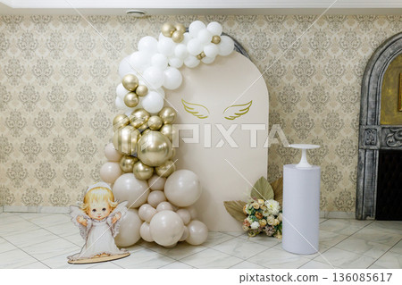 Christening Celebration Photo Zone in Soft Tones Christening Celebration Photo Zone in Soft Tones 136085617