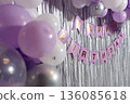 Purple and silver birthday party decoration 136085618