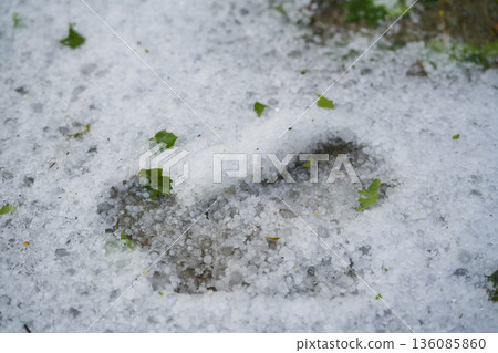 steet covered with hailstones after hailstorm steet covered with hailstones after hailstorm 136085860