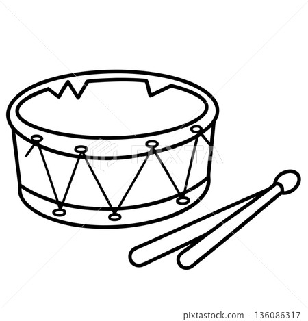 Simple snare drum with drumsticks outline musical percussion instrument for rhythm, music education, children's activity, AI Generative 136086317