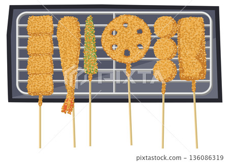 Illustration of a plate of kushikatsu 136086319