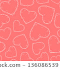 Romantic hearts vector seamless pattern. Outline white heart shapes with decorative scalloped edges on pink background. Cute minimalist repeat tile for Valentine's Day, wedding, cards, stationery 136086539