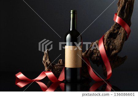 Bottle of red wine with old empty label. 136086601