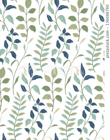 Modern vector floral seamless pattern. A colorful endless pattern of plants, branches and leaves 136086760