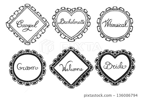 Elegant Coquette Frame Set Hand Drawn Cloth Ruffles Lace Borders Whimsical Romantic Heart Shapes Elegant Coquette Frame Set Hand Drawn Cloth Ruffles Lace Borders Whimsical Romantic Heart Shapes 136086794