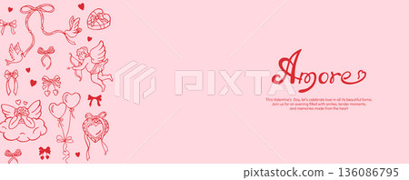 Whimsical Valentines Day Horizontal Background Banner Card Hand Drawn Doodles Vintage Cupid Art Whimsical Valentines Day Horizontal Background Banner Card Hand Drawn Doodles Vintage Cupid Art 136086795