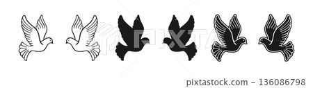Dove Illustration Set Flying Birds Simple Hand Drawn Silhouette Styles Peace Symbol and Love Dove Illustration Set Flying Birds Simple Hand Drawn Silhouette Styles Peace Symbol and Love 136086798
