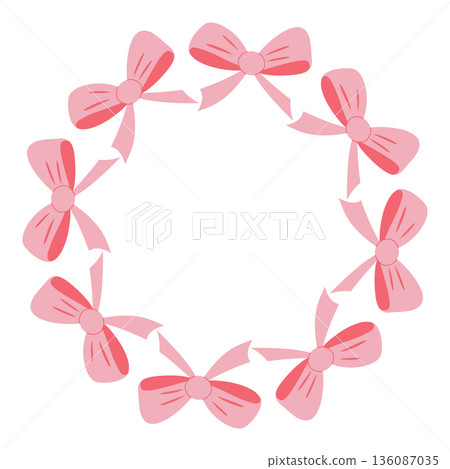 Round frame of delicate pink bows 136087035