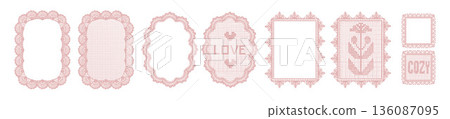 Napkin frame set, hand drawn romantic crochet doily border, holiday lace decoration coquettish print 136087095