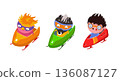 Cute characters hedgehog in sled. Bobsleigh sport and winter competitions. Vector flat illustration isolated on white background for children books.  136087127