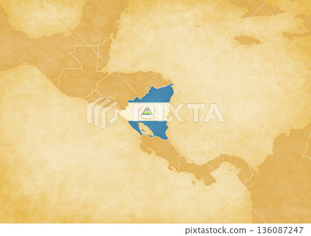 Ocher map of Central America - Nicaragua 136087247