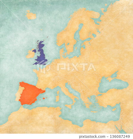 Map of Europe - United Kingdom and Spain Map of Europe - United Kingdom and Spain 136087249