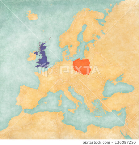 Map of Europe - United Kingdom and Poland Map of Europe - United Kingdom and Poland 136087250
