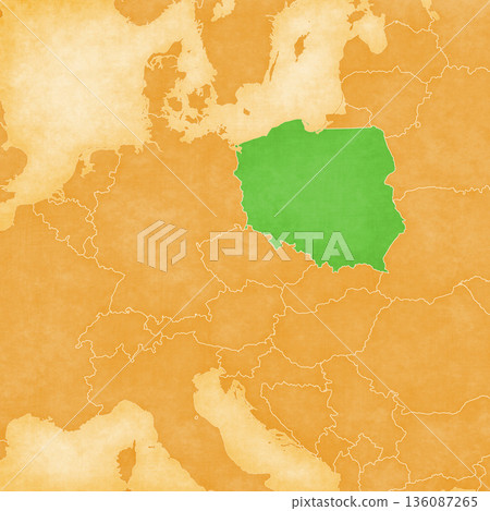 Ocher map of Central Europe - Poland Ocher map of Central Europe - Poland 136087265