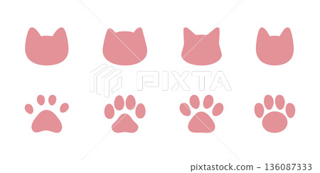 Cat and paw silhouette icon, hand-drawn vector illustration 136087333
