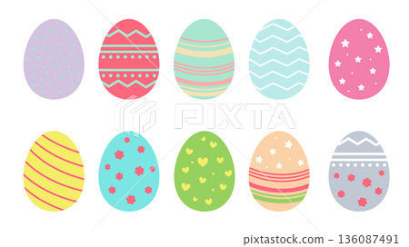 Colorful Easter Egg Collection with Various Patterns 136087491