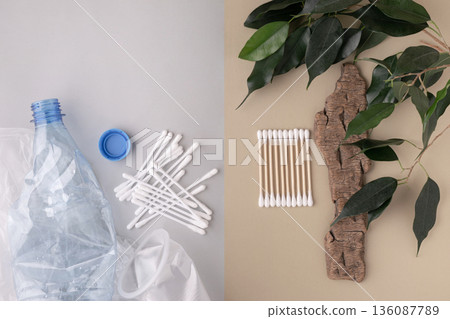 Choosing sustainable eco-friendly alternatives over plastic waste Choosing sustainable eco-friendly alternatives over plastic waste 136087789