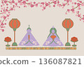 Paper-cut style Hinamatsuri, Dairi-sama and Hina-sama 136087821
