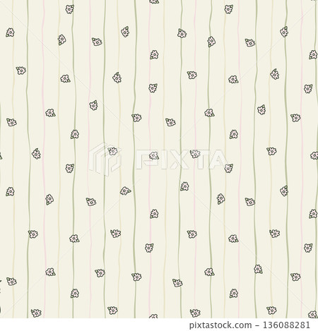 Striped Ditzy Floral Seamless Pattern Soft Flower Pastel Meadow Coquette Feminine Aesthetic Rustic Background 136088281