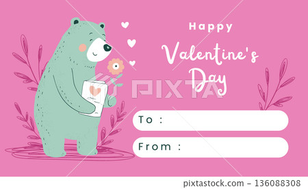 Whimsical Bear Coquette Valentines Love Tag Romantic Card And Flower On Pink Background Whimsical Bear Coquette Valentines Love Tag Romantic Card And Flower On Pink Background 136088308