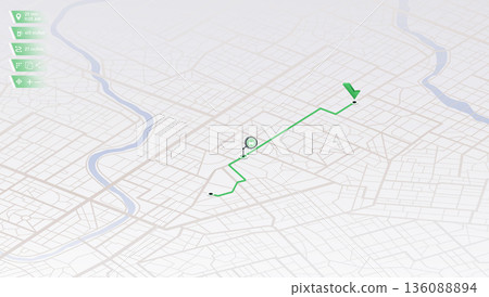 Online location tracking with data of arrive time on city map. Huge isometric city map with roads streets as background. Vector illustration Online location tracking with data of arrive time on city map. Huge isometric city map with roads streets as background. Vector illustration 136088894