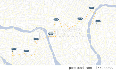 Navigation system showing a tracking navigation in progress in the streets. Track navigation pin on street map,navigate mapping locate position pin. Vector illustration Navigation system showing a tracking navigation in progress in the streets. Track navigation pin on street map,navigate mapping locate position pin. Vector illustration 136088899