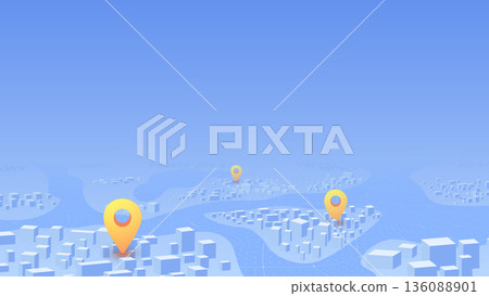 GPS navigation to pins. City map featuring directional signs, an intended goal point. Abstract plan highlights POI. Vector illustration GPS navigation to pins. City map featuring directional signs, an intended goal point. Abstract plan highlights POI. Vector illustration 136088901