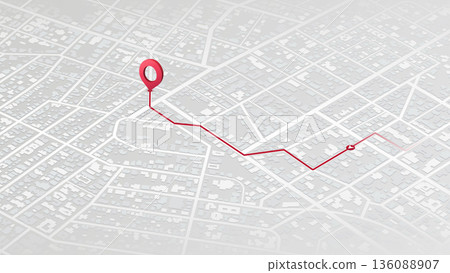 Isometric GPS navigation map with location pin for tracking. Abstract map visualization street navigation, pin pointing positions with accuracy. Concept of route tracking, vector illustration Isometric GPS navigation map with location pin for tracking. Abstract map visualization street navigation, pin pointing positions with accuracy. Concept of route tracking, vector illustration 136088907