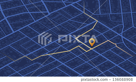 Abstract navigation to POI. Travel route planning and map navigation concepts.. City map with routes and marker. Vector illustration Abstract navigation to POI. Travel route planning and map navigation concepts.. City map with routes and marker. Vector illustration 136088908