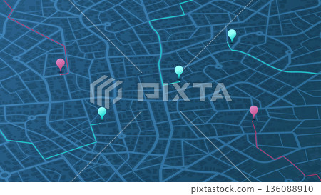 Abstract transportation background. Track navigation pins on street maps, position pin. Isometric Gps map navigation to own pin. City top view. Vector illustration Abstract transportation background. Track navigation pins on street maps, position pin. Isometric Gps map navigation to own pin. City top view. Vector illustration 136088910