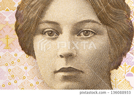 Sigrid Undset a closeup portrait from Norwegian money Sigrid Undset a closeup portrait from Norwegian money 136088933