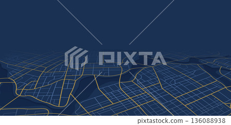 Abstract transportation background. Detailed perspective view of city. Decorative graphic tourist map. Vector, illustration. Abstract transportation background. Detailed perspective view of city. Decorative graphic tourist map. Vector, illustration. 136088938
