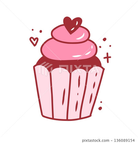 Coquette cupcake, cute hand drawn element. Vector illustration in doodle style Coquette cupcake, cute hand drawn element. Vector illustration in doodle style 136089154