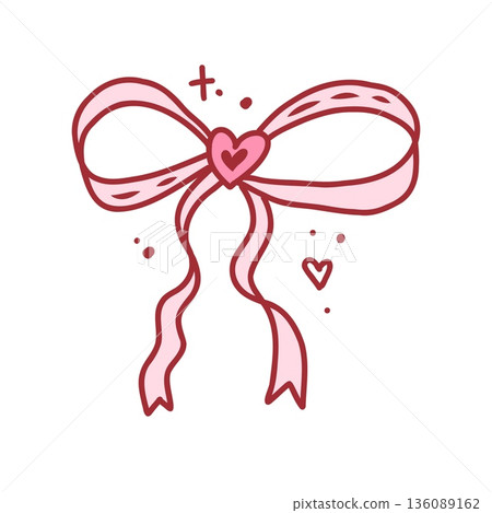 Coquette ribbon, cute hand drawn element. Vector illustration in doodle style Coquette ribbon, cute hand drawn element. Vector illustration in doodle style 136089162