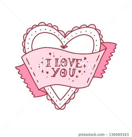 Valentine s day heart with calligraphy, cute coquette hand drawn design. Vector illustration in doodle style 136089163