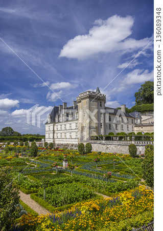 Chateau de Villandry with its Renaissance gardens in France 136089348