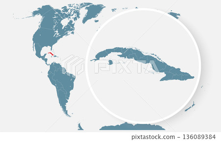 Cuba, country on world map, vector template 136089384