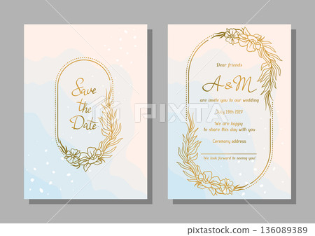 Wedding invitation card. Marriage background with pretty stylized floral twigs. Wedding invitation card. Marriage background with pretty stylized floral twigs. 136089389