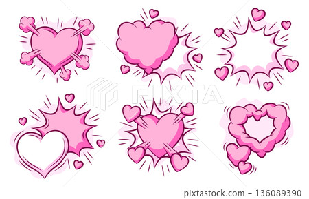 Set of Valentine speech bubbles. Romantic clouds and backgrounds in comic style. Love greeting cards. 136089390