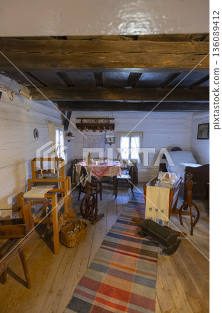 Traditional Slovak folk interior depicting historical life in Ruzomberok Traditional Slovak folk interior depicting historical life in Ruzomberok 136089412