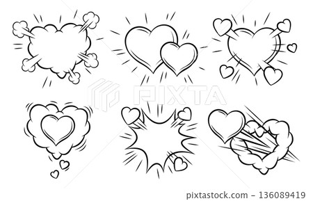 Set of Valentine speech bubbles. Romantic clouds and backgrounds in comic style. Love greeting cards. 136089419