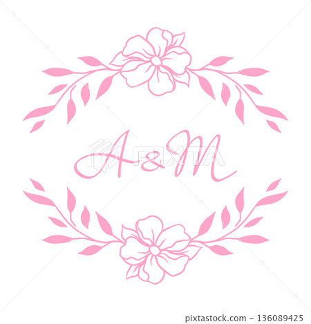 Wedding frame for invitation card. Marriage background with pretty stylized florals and flowers. 136089425