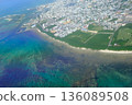 Ishigaki Island: Sea and city view from above 136089508