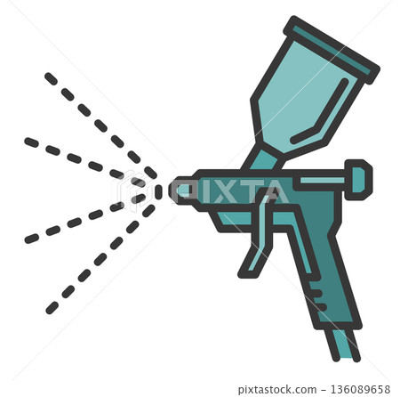 Illustration of an air sprayer spraying paint with DIY paint 136089658