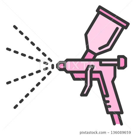 Illustration of an air sprayer spraying paint with DIY paint 136089659