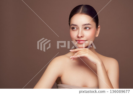 Portrait beautiful young woman with clean fresh skin Portrait beautiful young woman with clean fresh skin 136089677