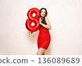 Beauty woman in a festive dress hold balloon number 8 136089689