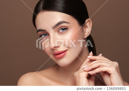 Portrait beautiful young woman with clean fresh skin Portrait beautiful young woman with clean fresh skin 136089801