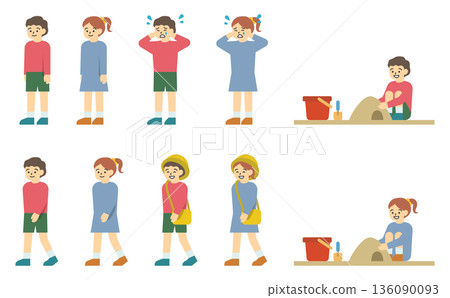 Flat illustration: Little boy and girl set (with facial expressions) 136090093