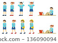 Flat illustration: Boy and girl set wearing smock (with facial expressions) 136090094
